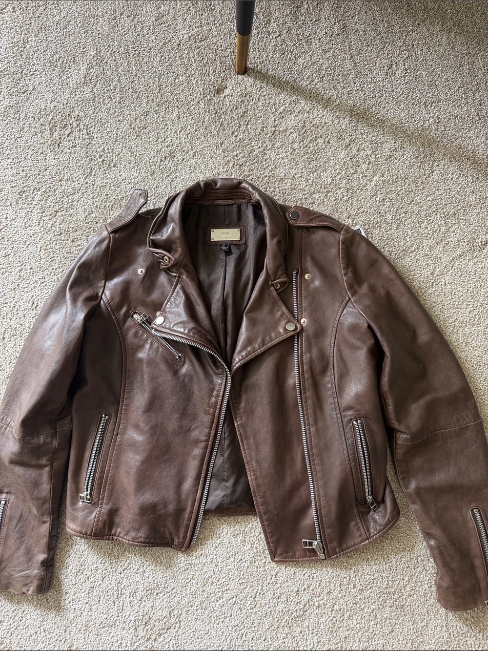 Mango Genuine Leather Jacket in Brown
